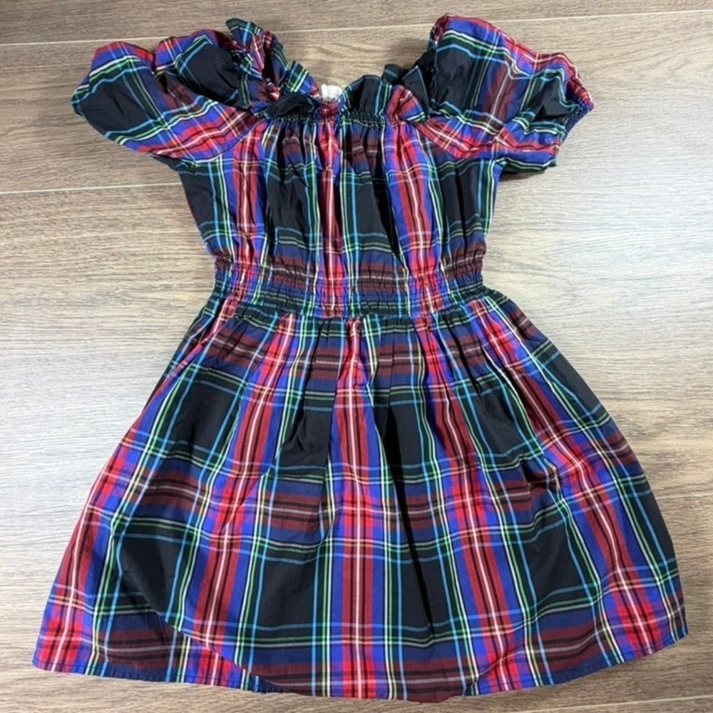 Crewcuts by J. Crew Girls Puff Sleeve Dress in Black Stewart Tartan Holiday 10